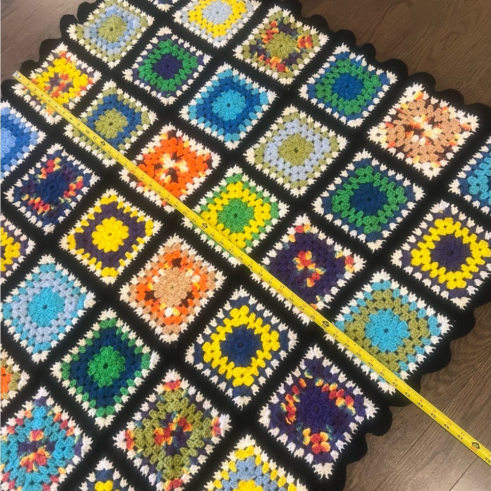Vintage Crochet Afghan Blanket Granny Square Multicolor 60” x 43”. - Picture 6 of 6